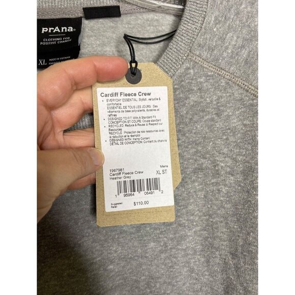 PrAna Cardiff Soft Fleece Crewneck Sweatshirt XLarge Heather Grey MSRP $110 - Picture 4 of 6
